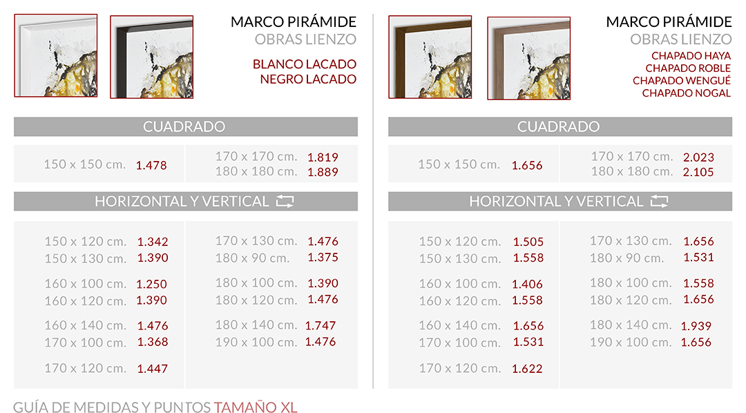 Medidas Marco Pirámide Lienzo XL